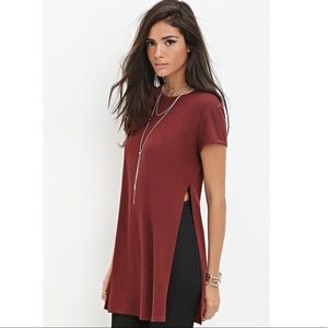 Forever 21 Short Sleeve Burgundy Shirt with Slits